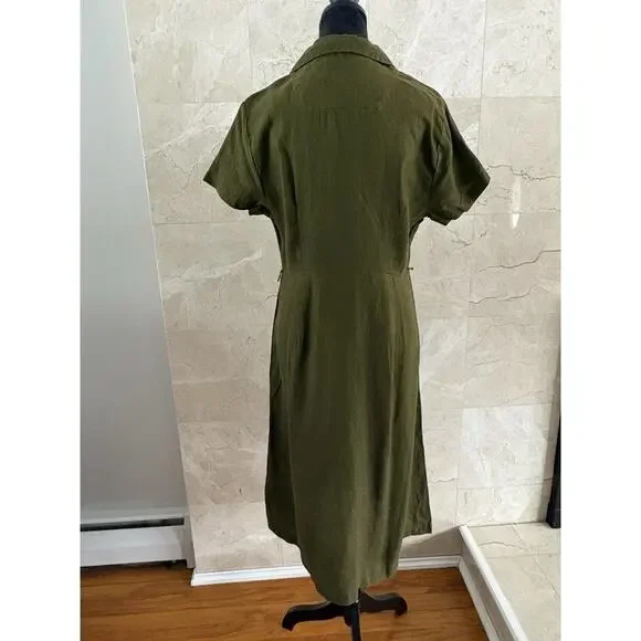 Quince European Linen Button Front Midi Dress - M Olive Green Spring Capsule - Picture 6 of 11